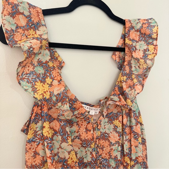 Veronica Beard Malgosia Floral Print Button Front Ruffle Midi Dress Sz 6 Cotton - Picture 8 of 16